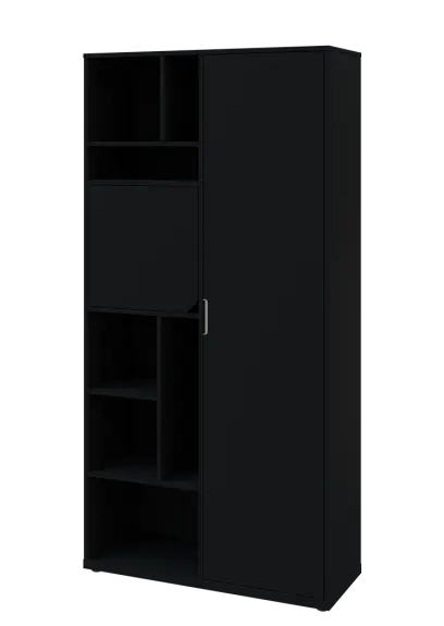 KSR6-83 P skříň šatní, 1x výsuvné ramínko, dvířka, niky, 2053x1022x400 mm, provedení pravé, černá